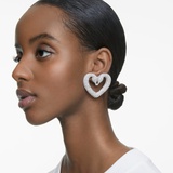 Swarovski Una clip earrings, Heart, Large, White, Rhodium plated
