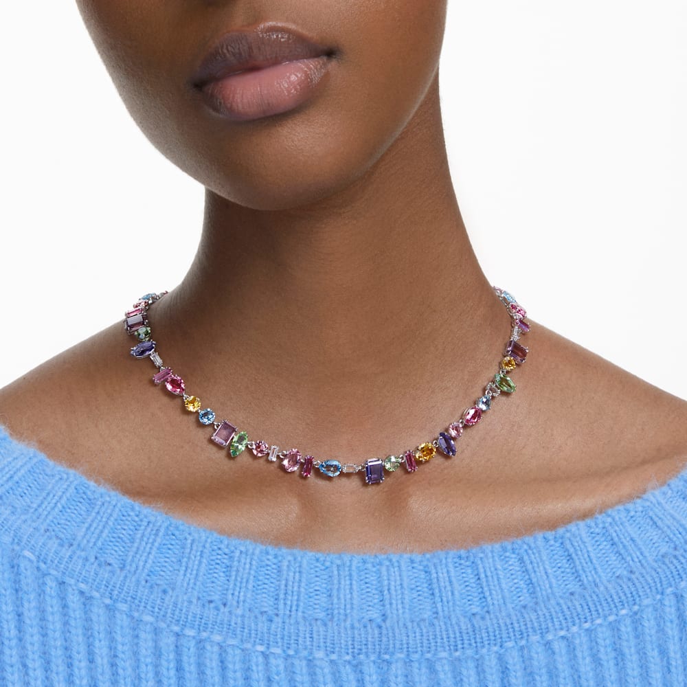 Swarovski Gema necklace, Mixed cuts, Multicolored, Rhodium plated