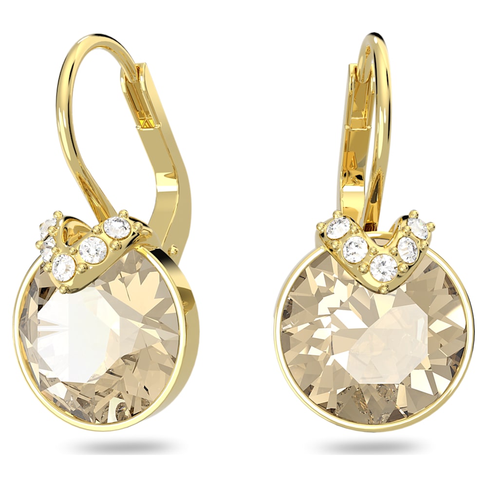 Swarovski Bella V drop earrings, Round cut, Gold tone, Gold-tone plated