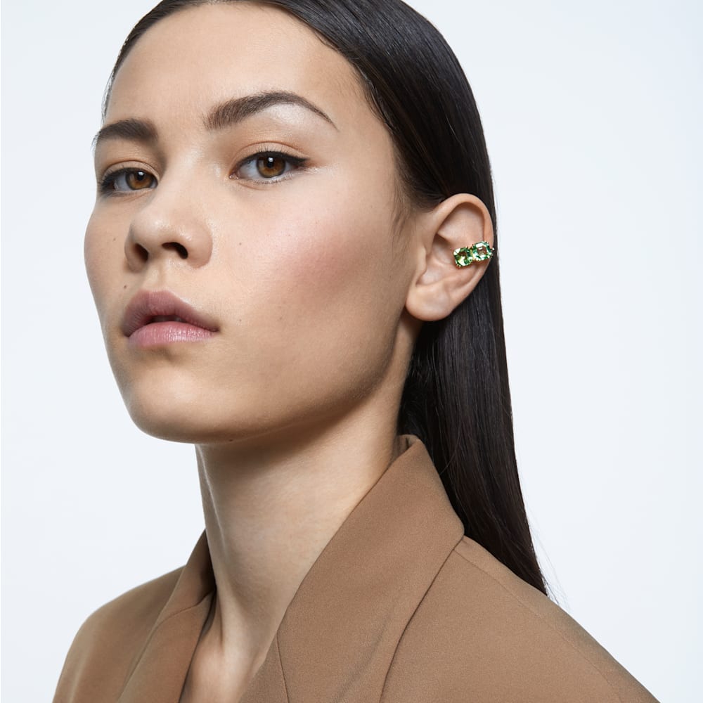 Swarovski Millenia clip earrings, Square cut, Green, Gold-tone plated