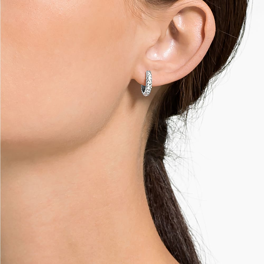Swarovski Stone hoop earrings, Pave, Small, White, Rhodium plated