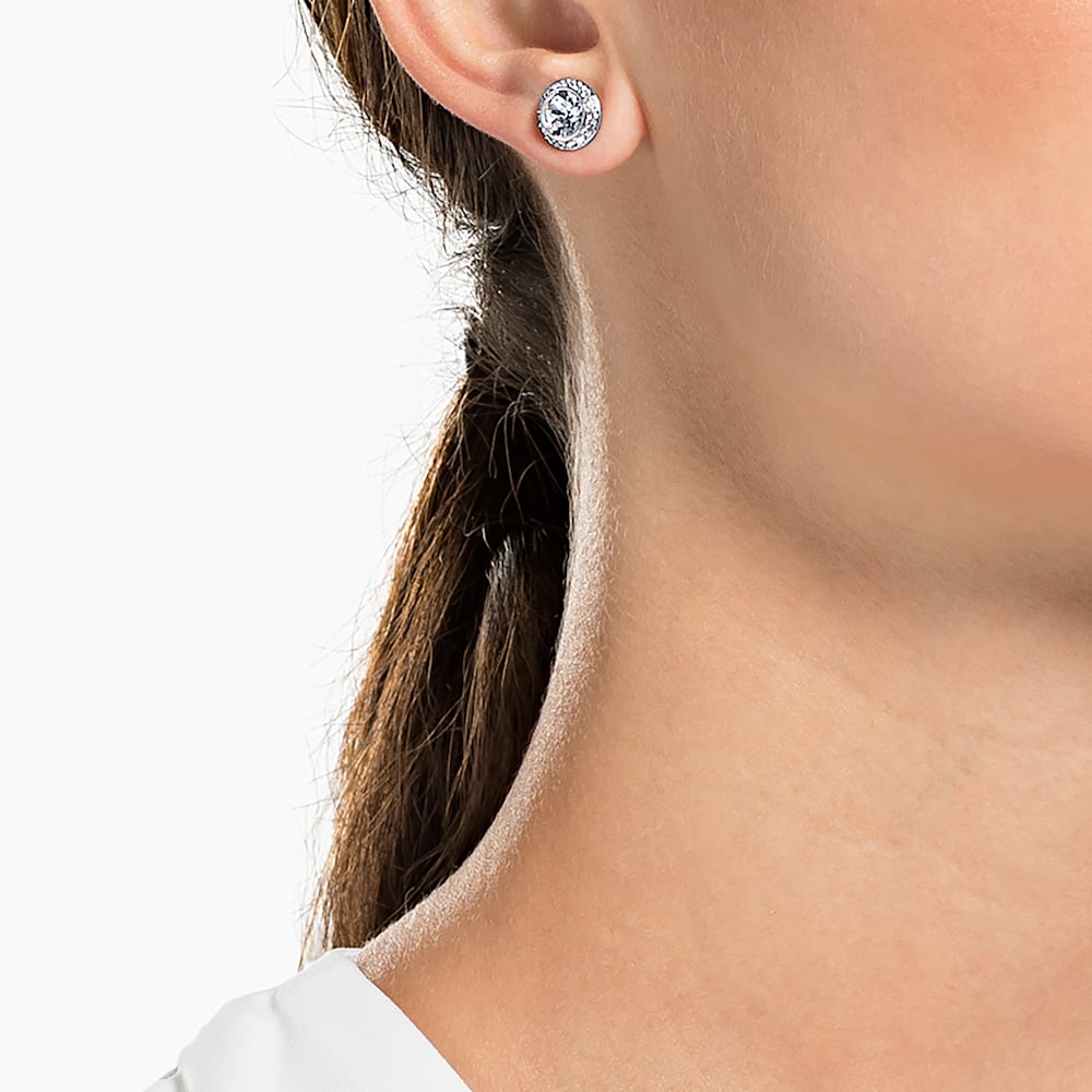 Swarovski Angelic stud earrings, Round cut, White, Rhodium plated