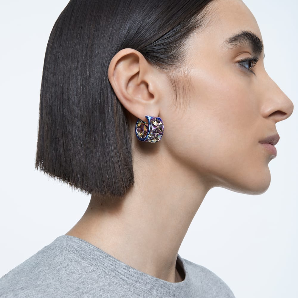 Swarovski Curiosa hoop earrings, Triangle cut, Blue