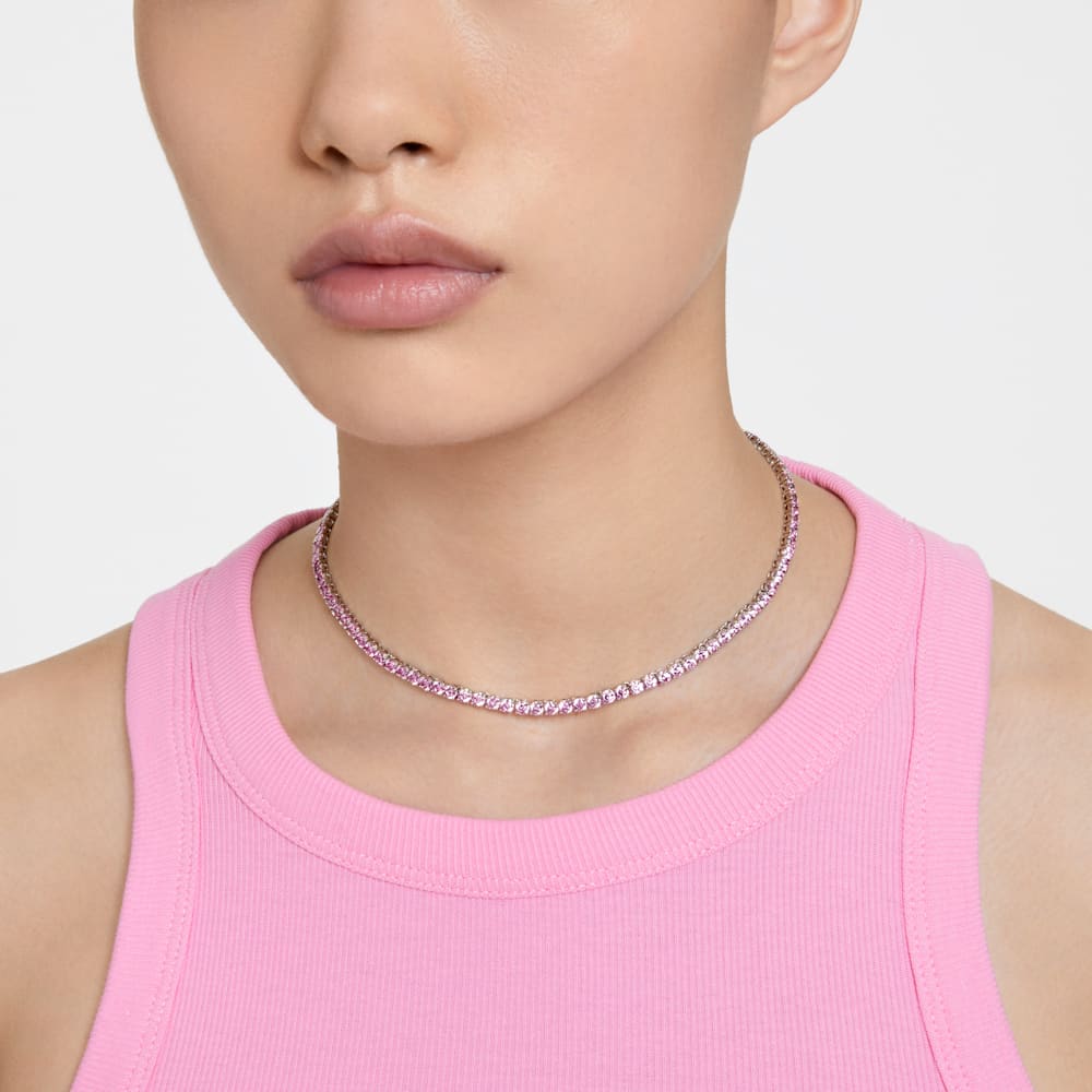 Swarovski Matrix Tennis necklace, Round cut, Small, Pink, Rhodium plated