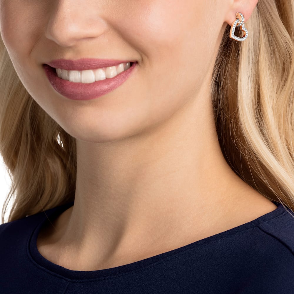 Swarovski Lovely stud earrings, Heart, White, Rose gold-tone plated