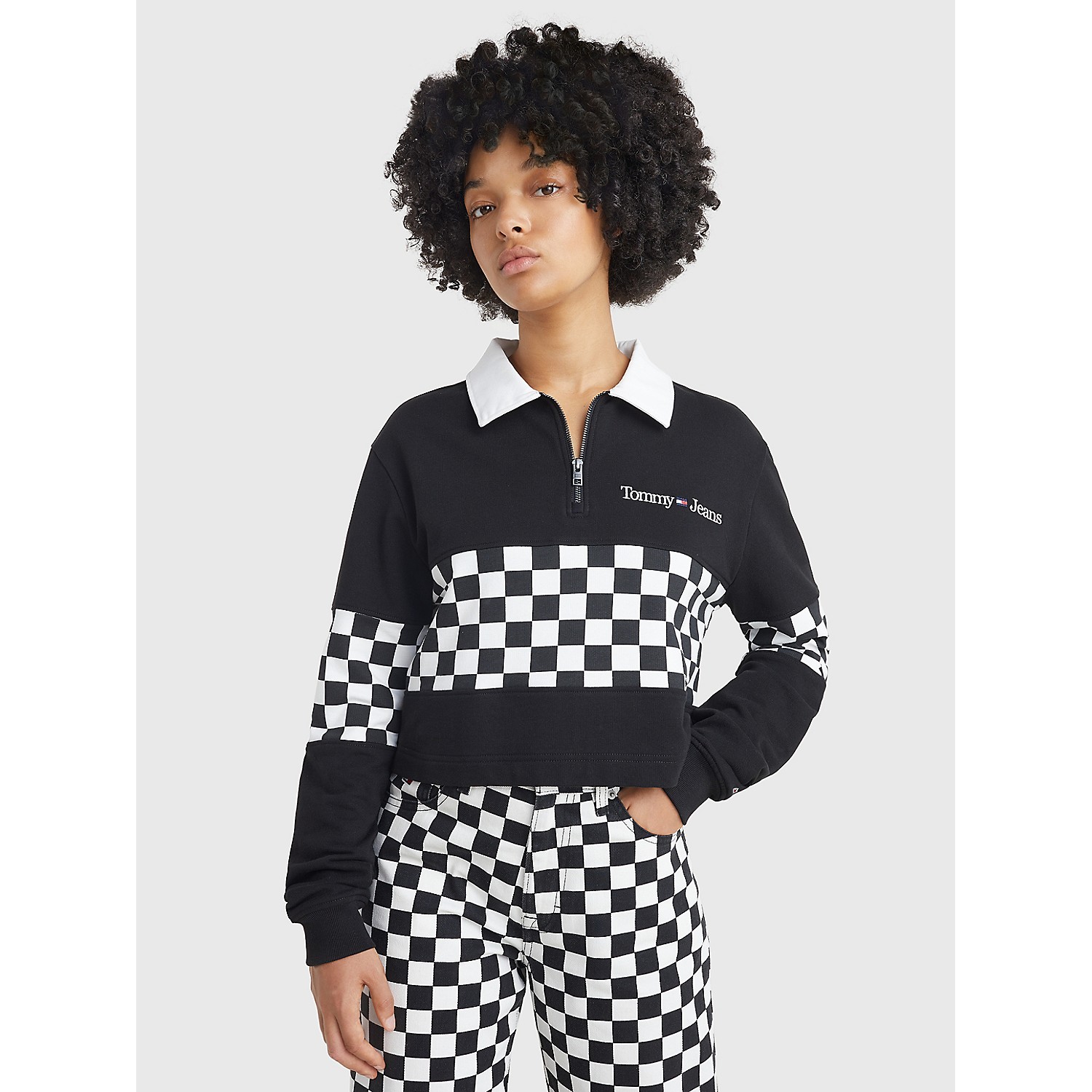 TOMMY JEANS Boxy Fit Cropped Checker Polo