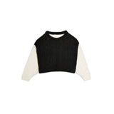 BLACK AND WHITE COLOUR BLOCK CABLE CROP JUMPER