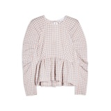 LILAC CHECK SEERSUCKER GATHERED SLEEVE BLOUSE