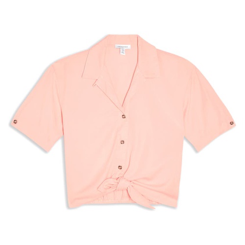 탑샵 Topshop Demi Casual Knot Front Button-Up Shirt_LIGHT PINK