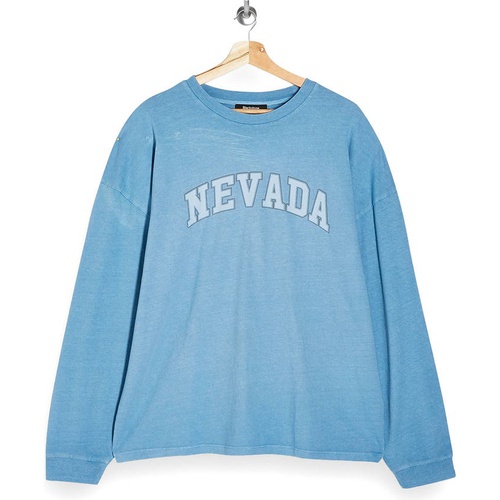 탑샵 Topshop Nevada Long Sleeve Cotton Graphic Tee_BLUE
