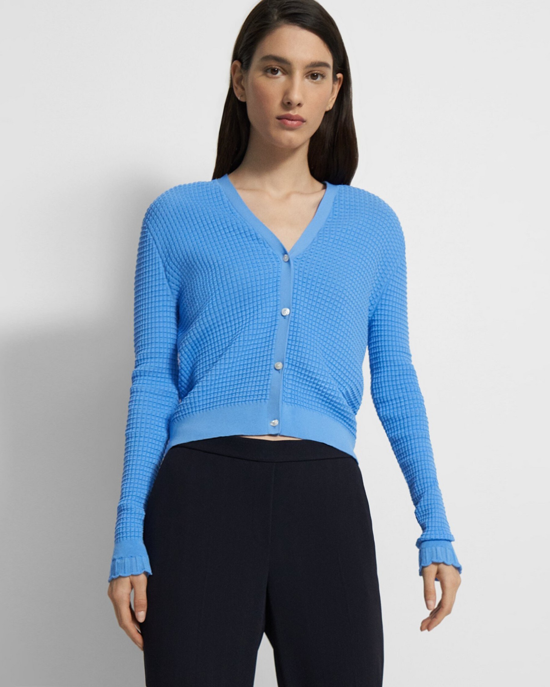 Theory V-Neck Cardigan in Cotton Blend