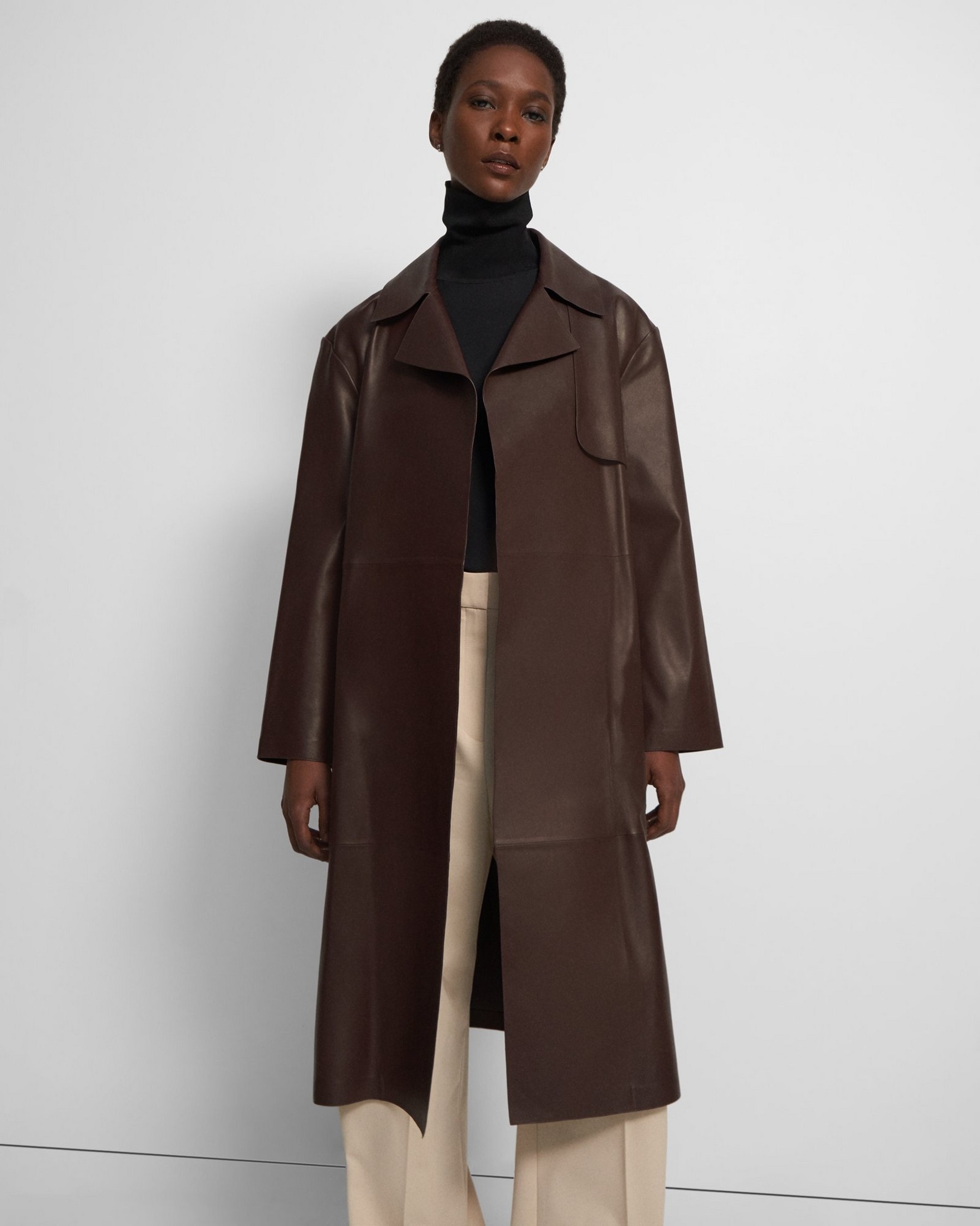 Theory Wrap Trench Coat in Leather