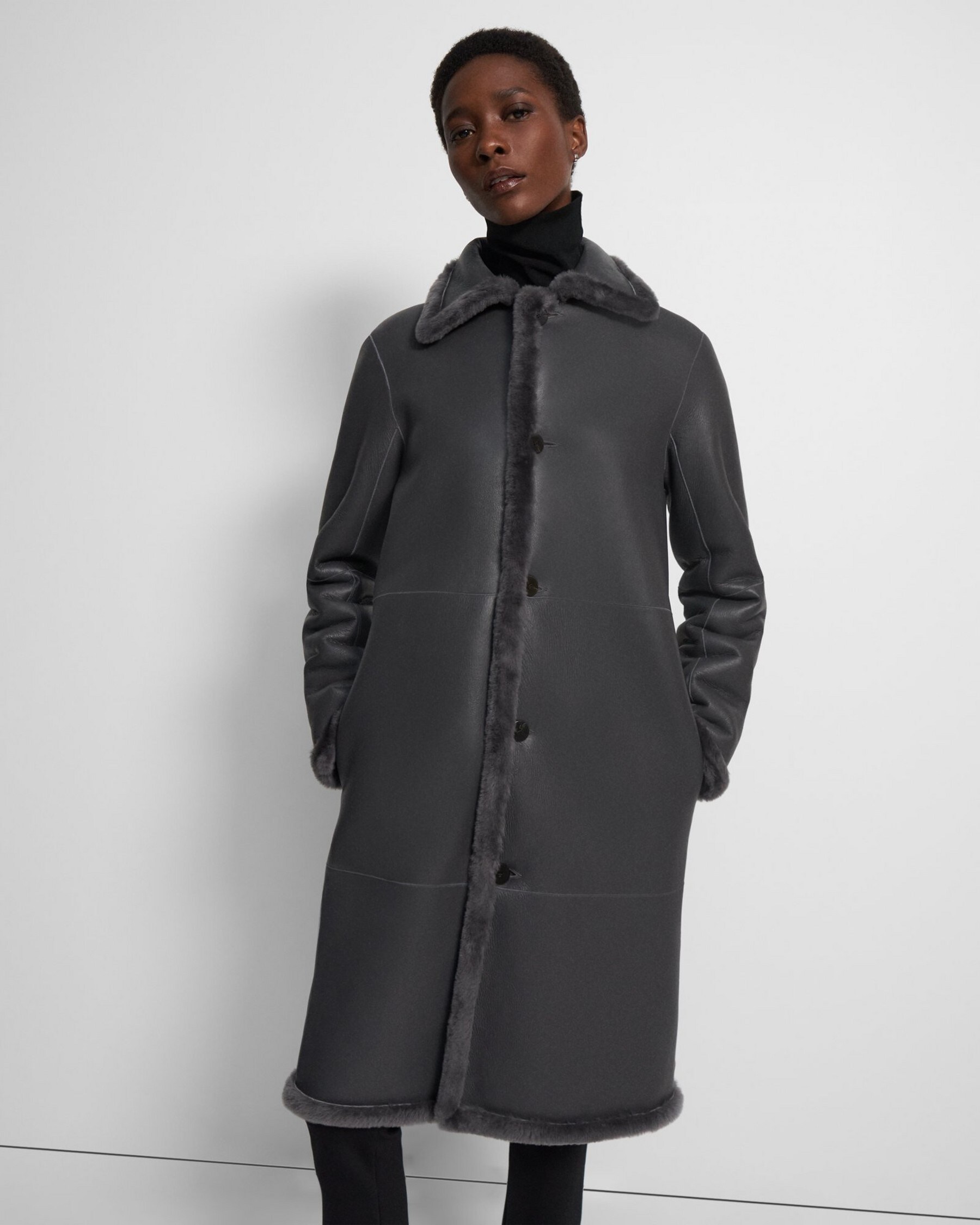 Theory Reversible Trench Coat in Shearling