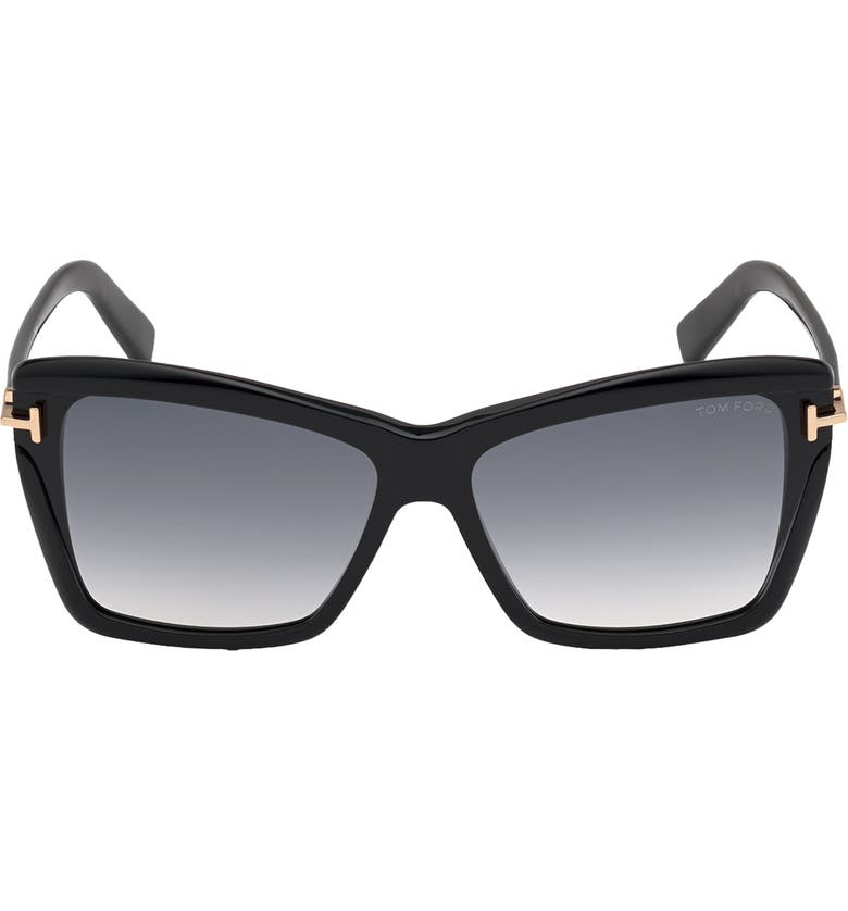 Tom Ford Leah 64mm Gradient Polarized Oversize Butterfly Sunglasses_SHINY BLACK / Gradient SMOKE