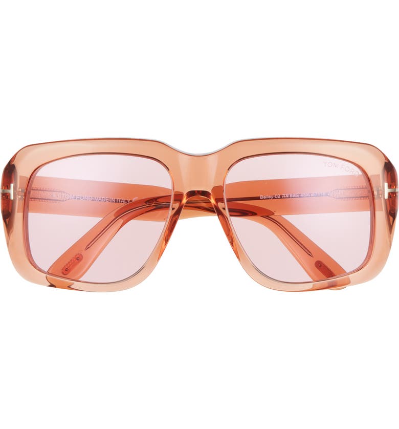 Tom Ford Bailey 57mm Tinted Geometric Sunglasses_SHINY TRANSPARENT PEACH / PINK