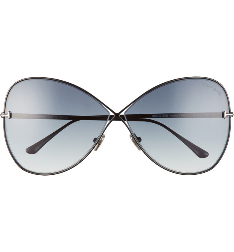 Tom Ford Nickie 66mm Gradient Oversize Butterfly Sunglasses_SHINY BLACK/ SMOKE Gradient