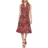 Womens Sleeveless Knot Front Paisley Print Fit and Flare Dress