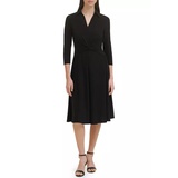 Womens 3/4 Sleeve Knot Waist Solid Fit and Flare Dress