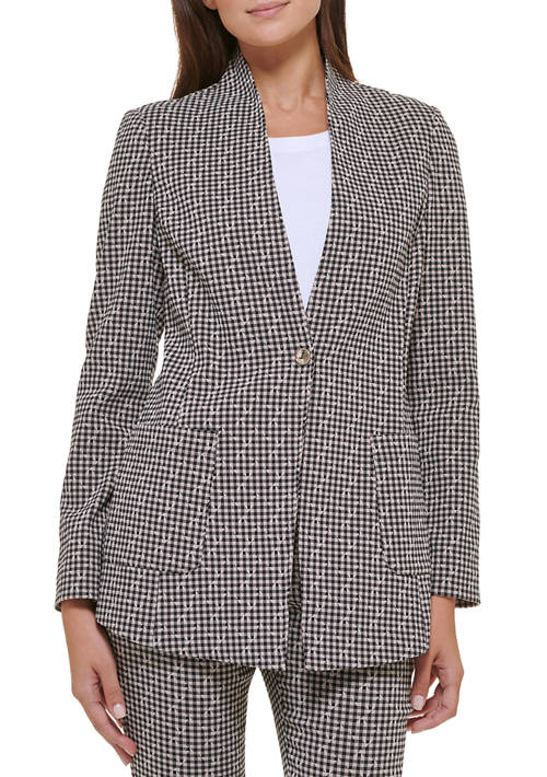 Womens Checkered Shawl Collar Blazer