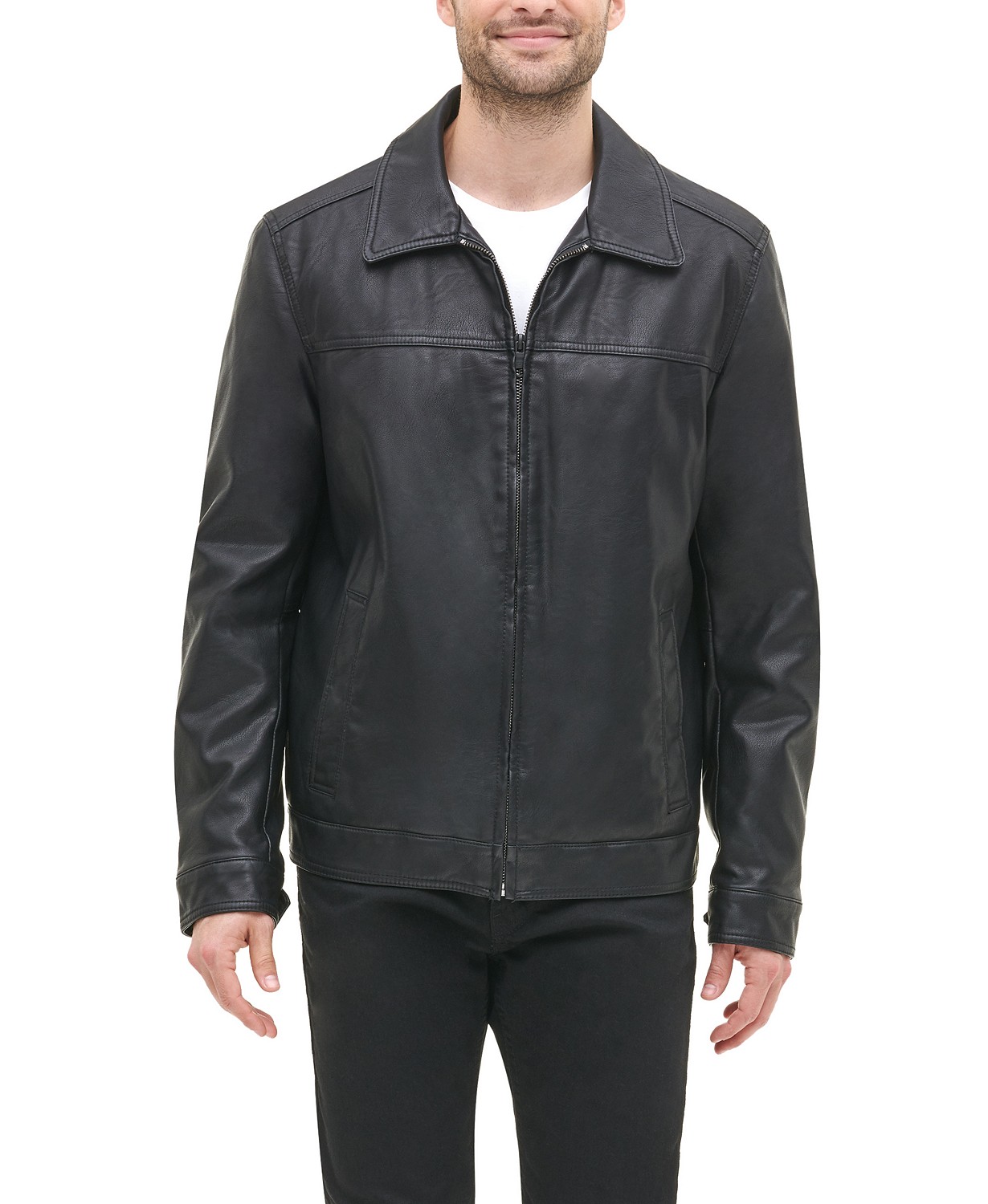 Mens Faux Leather Laydown Collar Jacket