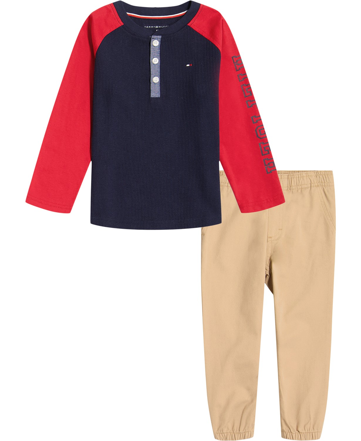 Baby Boys Long Sleeve Colorblock Henley T-shirt and Sueded Twill Joggers 2 Piece Set