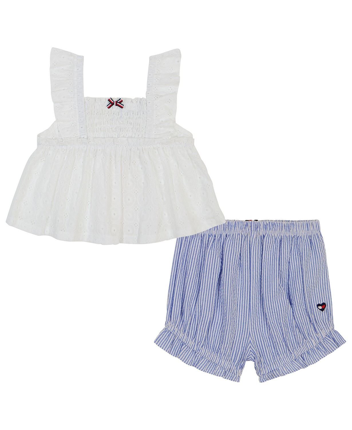 Baby Girls Eyelet Baby Doll Top and Seersucker Bloomer Shorts Set