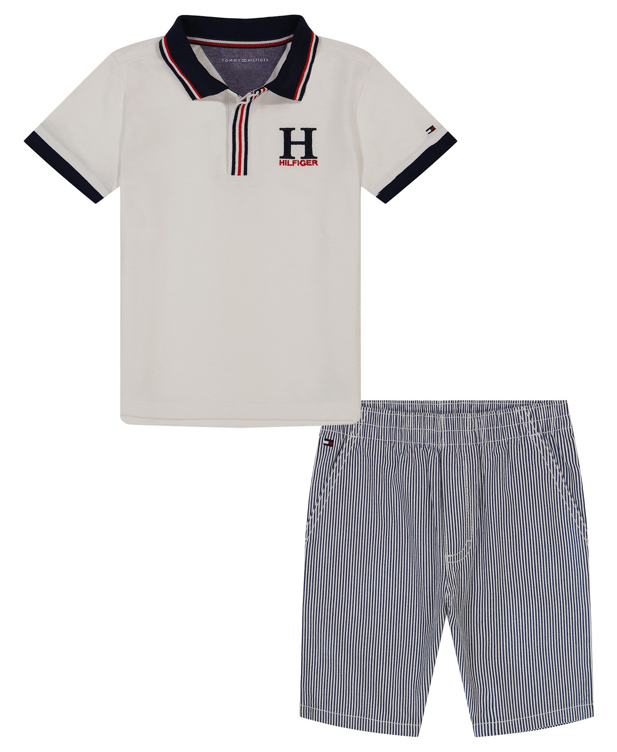 Baby Boys Tipped H Polo Shirt and Vertical Stripe Shorts 2 Piece Set