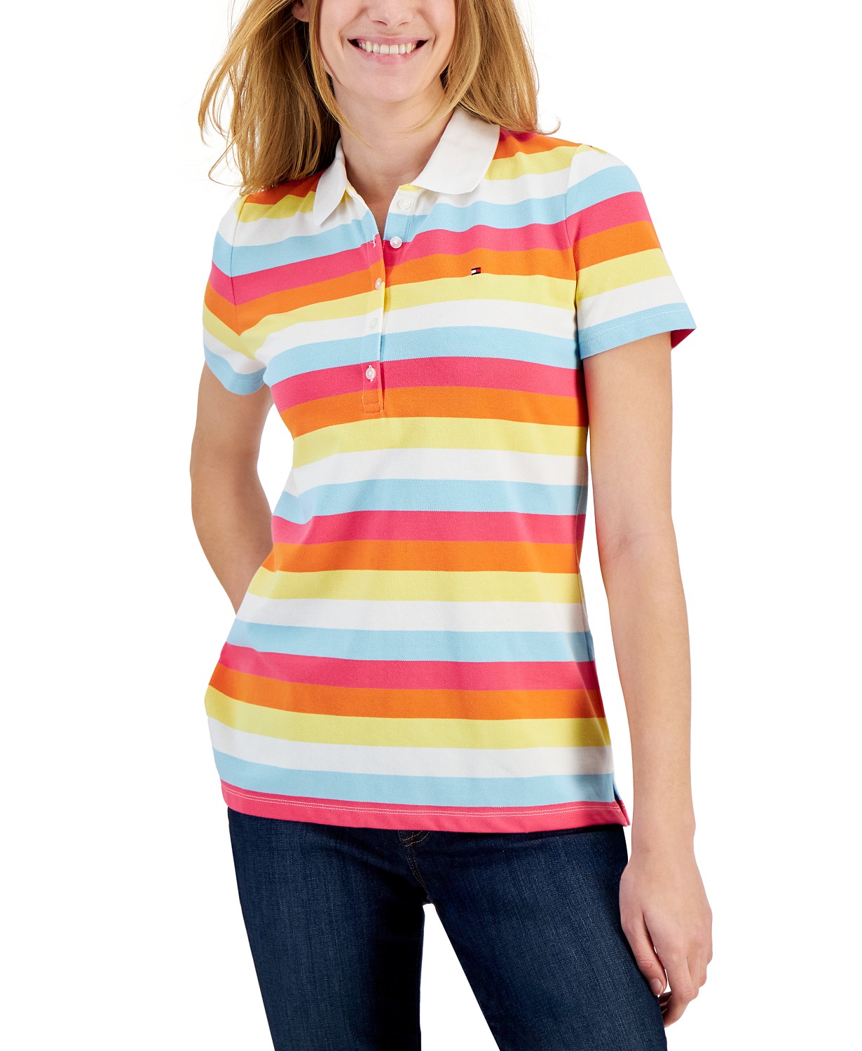 Womens Cotton Colorful Stripes Polo Shirt