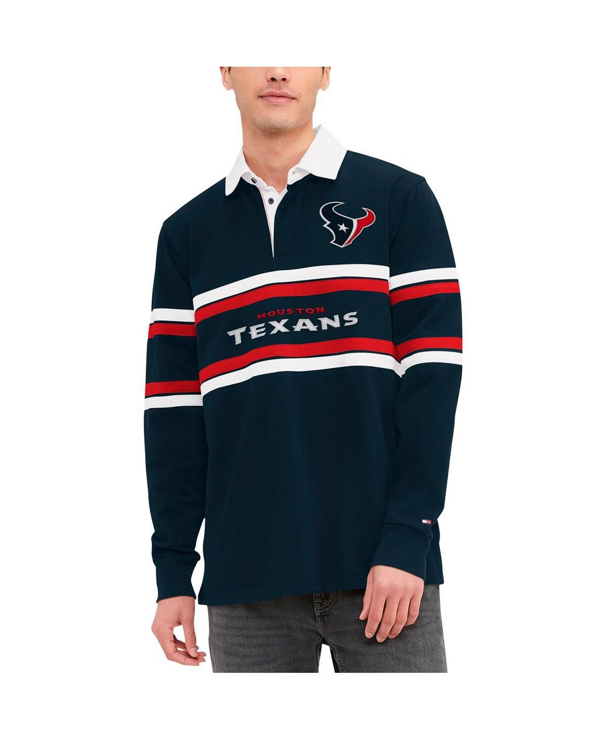 Mens Navy Houston Texans Cory Varsity Rugby Long Sleeve T-shirt