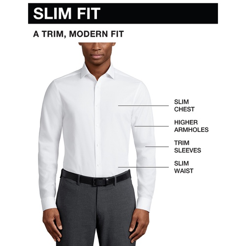 타미힐피거 Mens TH Flex Slim Fit Wrinkle Resistant Stretch Twill Dress Shirt
