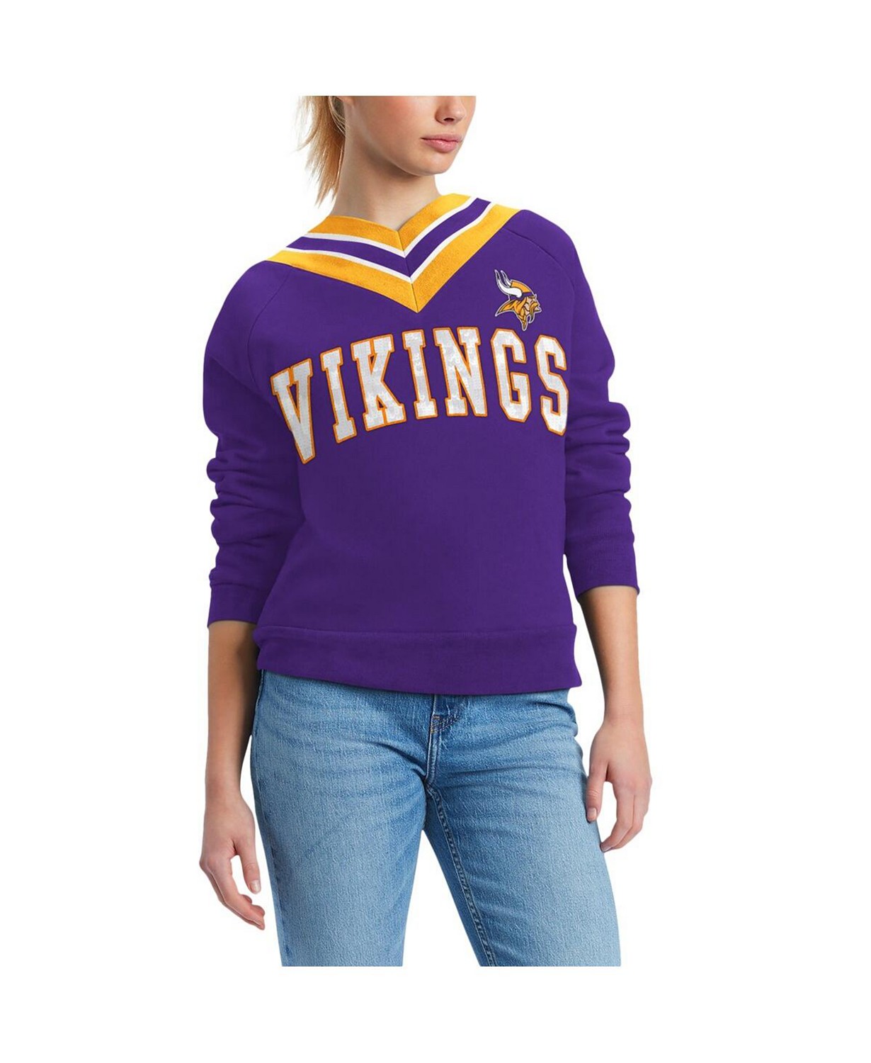 Womens Purple Minnesota Vikings Heidi Raglan V-Neck Sweater
