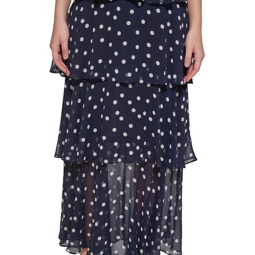 타미힐피거 Womens Dot-Print Tiered Maxi Dress