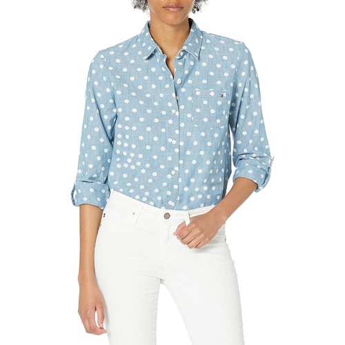 타미힐피거 Tommy Hilfiger Classic Long Sleeve Roll Tab Button Down Shirt (Standard and Plus Size)