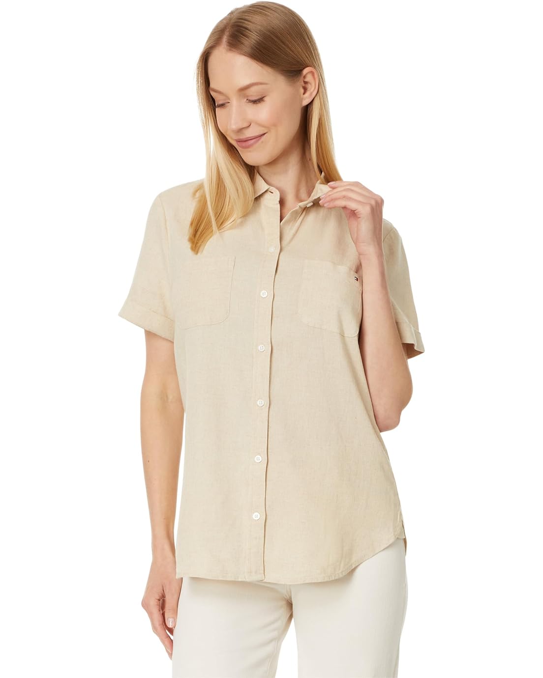 Tommy Hilfiger Solid Linen Blend Camp Shirt