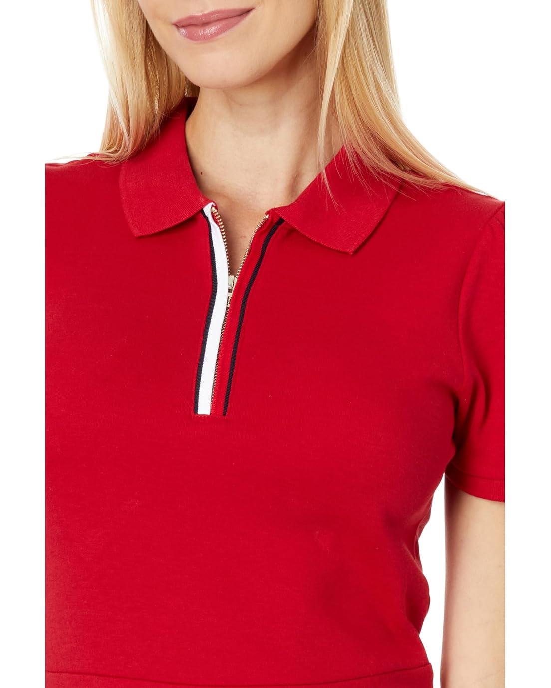 타미힐피거 Tommy Hilfiger Global Short Sleeve Zip Polo Dress