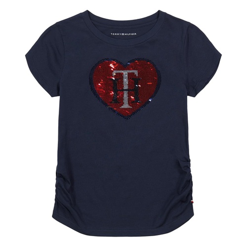타미힐피거 Tommy Hilfiger Kids Tommy Hilfiger Heart Sequin Short Sleeve Tee (Big Kid)