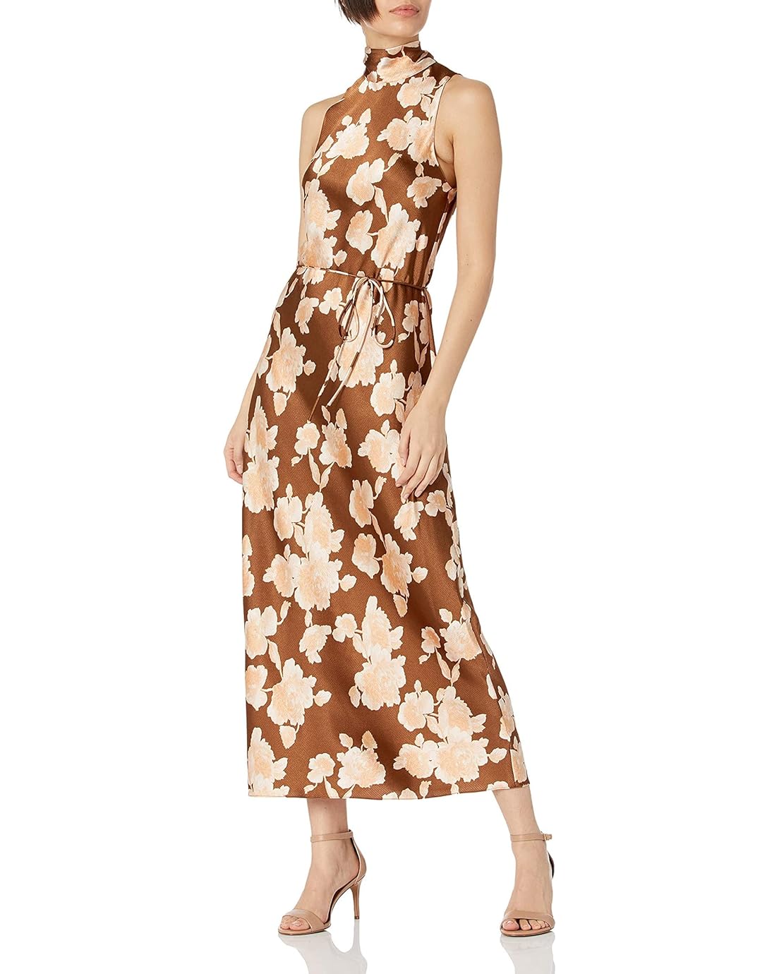 Vince Womens Tapestry Floral Turtle Neck Dress