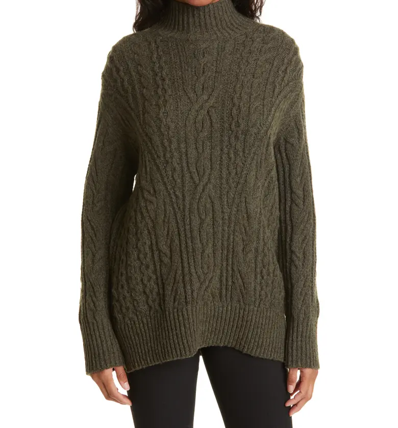 Vince Cable Extrafine Merino Wool Blend Mock Neck Sweater_HEATHER FROG/ FOREST