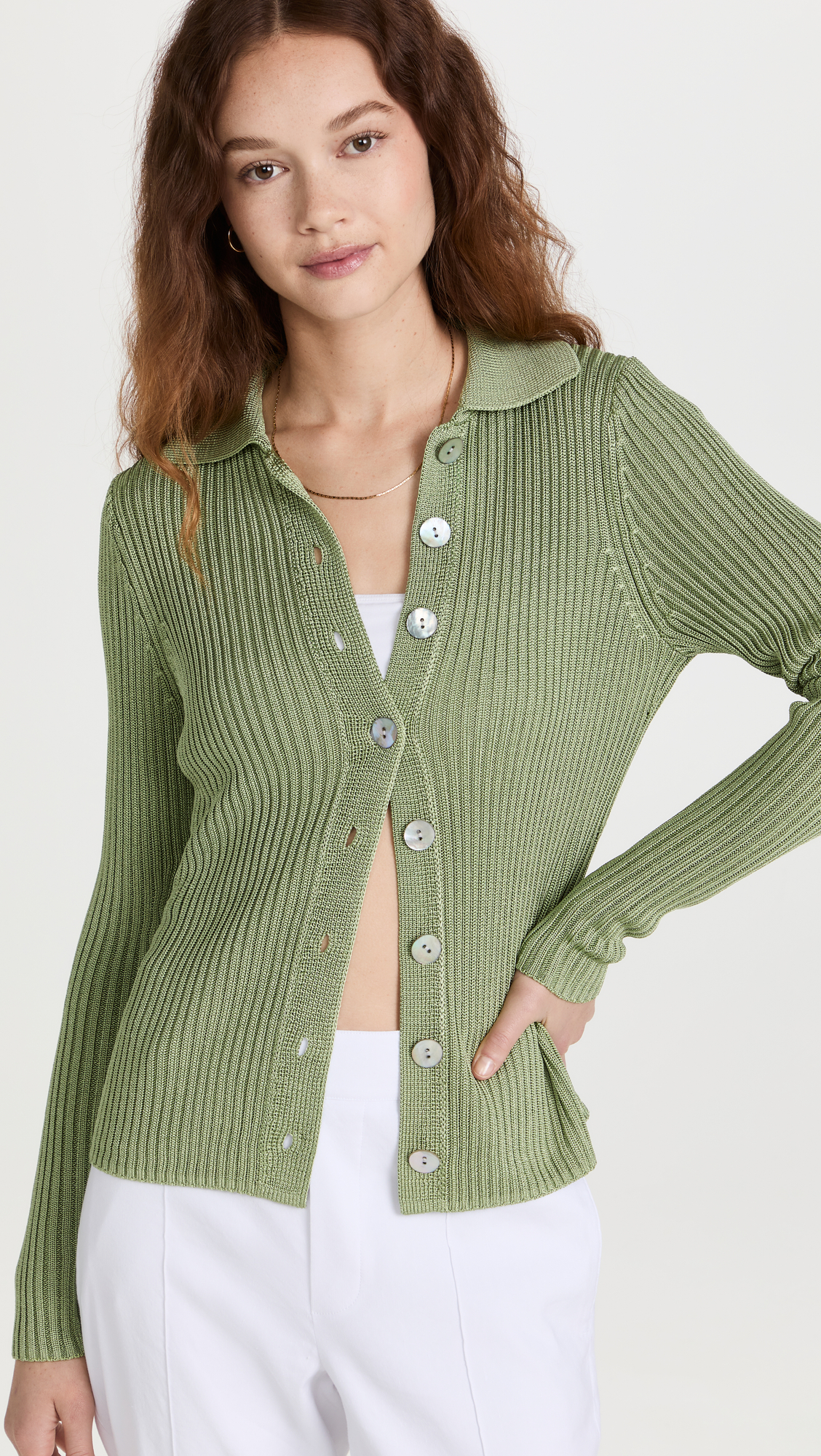 Vince Ribbed Collared Cardigan