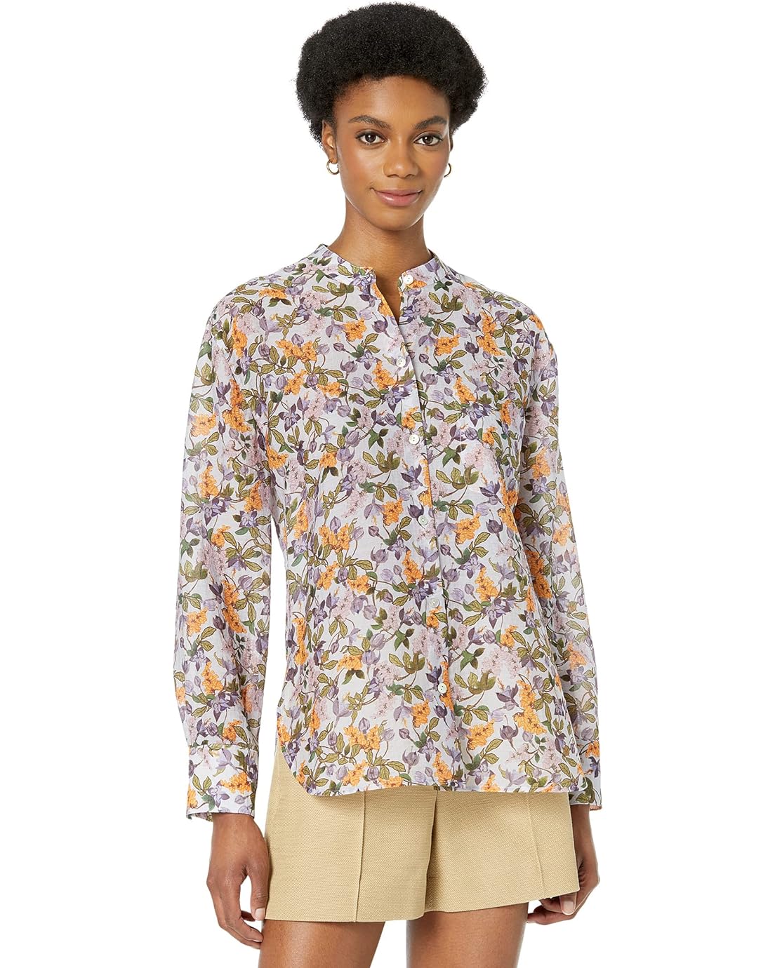 Vince Wisteria Vine Relaxed Band Collar Blouse