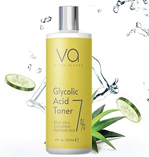 Vital Allure Glycolic Acid Toner For Face - Anti Aging, Pore Minimizer, Exfoliating Toner For Glowing Skin - With Aloe Vera Gel, Cucumber, Hyaluronic Acid -Alcohol Free Toner - For