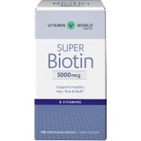 Vitamin World Super Biotin 5000 mcg. 120 Capsules, B Vitamin, Hair, Skin and Nails, Rapid-Release, Gluten Free