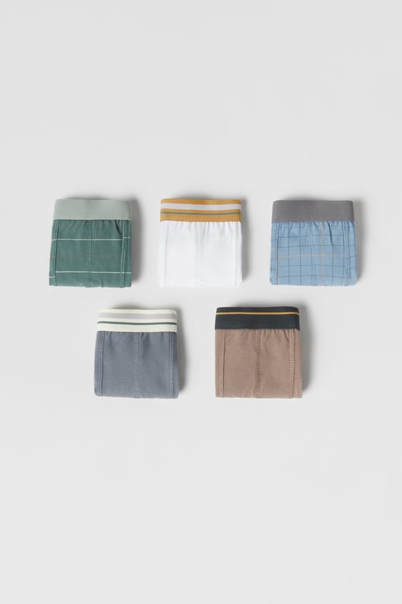 Zara KIDS/ FIVE-PACK OF STRIPED AND CHECKERED BOXERS
