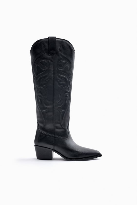 Zara KNEE HIGH EMBROIDERED LEATHER COWBOY BOOTS