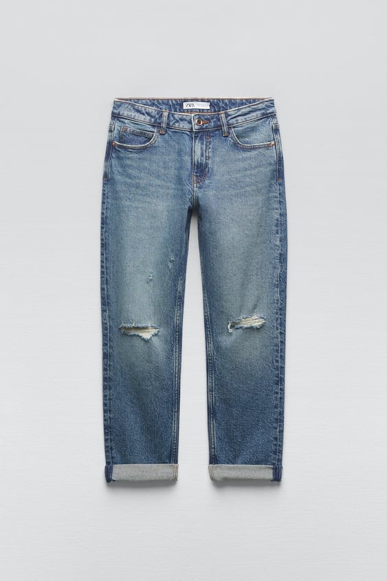 Zara Z1975 RELAXED FIT RIPPED STRETCH JEANS