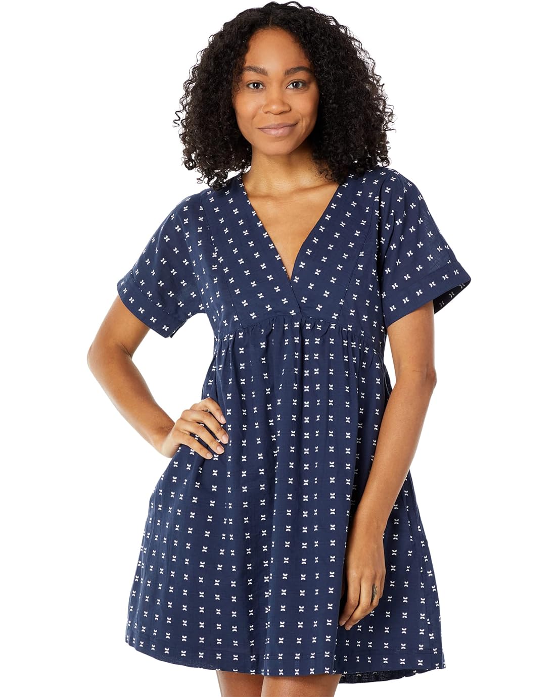Madewell V-Neck Dolman-Sleeve Mini Dress in Textured Dot