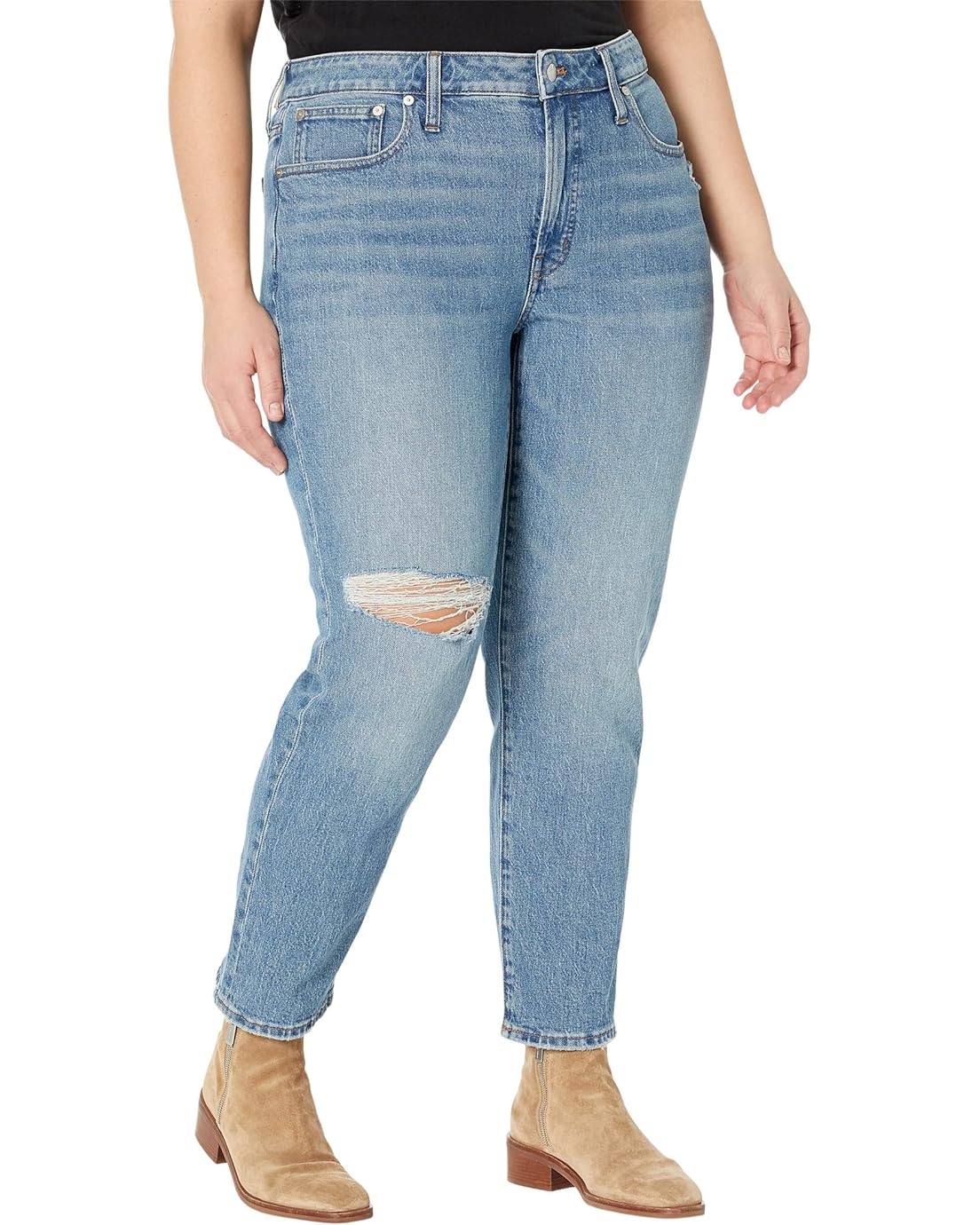 Madewell The Plus Mid-Rise Perfect Vintage Jean in Ainsdale Wash: Knee-Rip Edition