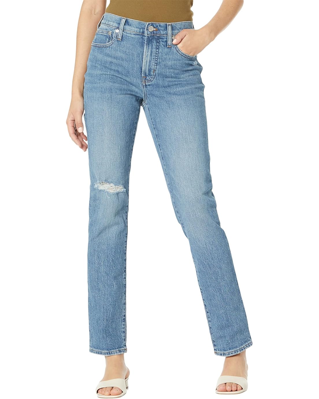 Madewell The Tall Mid-Rise Perfect Vintage Jean in Ainsdale Wash: Knee-Rip Edition