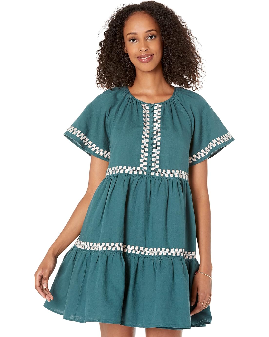 Madewell Embroidered Linen-Blend Flutter-Sleeve Mini Dress
