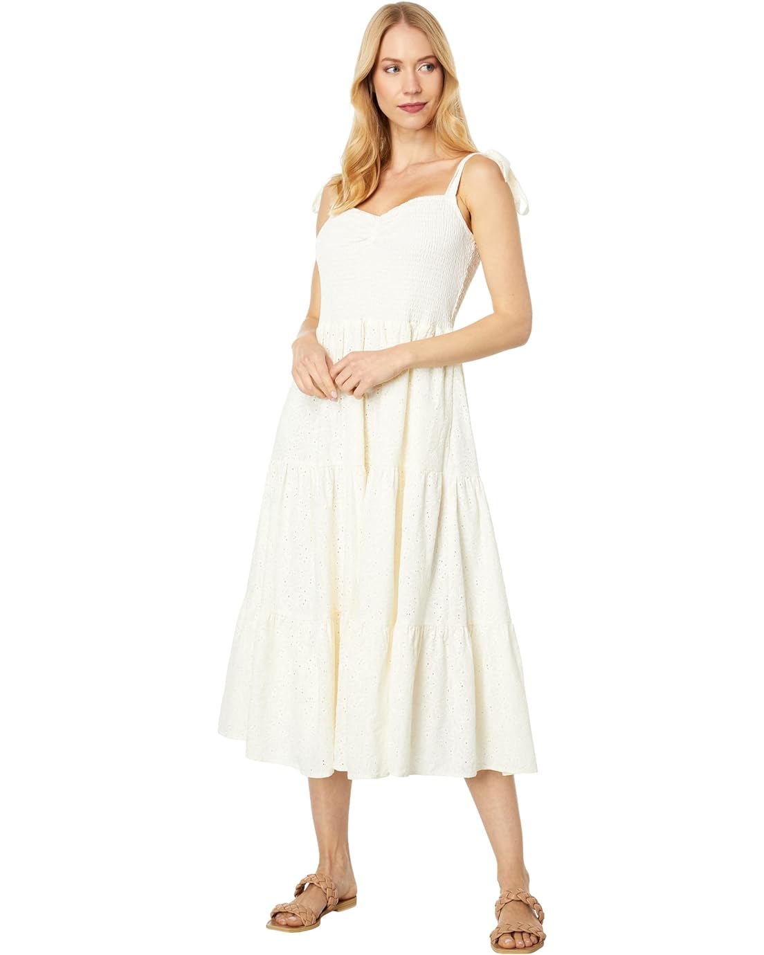 Madewell Eyelet Lucie Tie-Strap Tiered Midi Dress